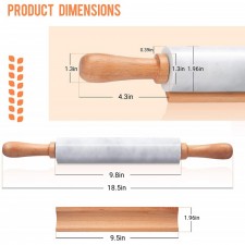 손잡이가 있는 테라 솔리드 대리석 롤링 핀 세트, 실리콘 베이킹 매트, 나무 받침대, 반죽 스크레이퍼, 10인치 롤러 화이트: 가정 및 주방