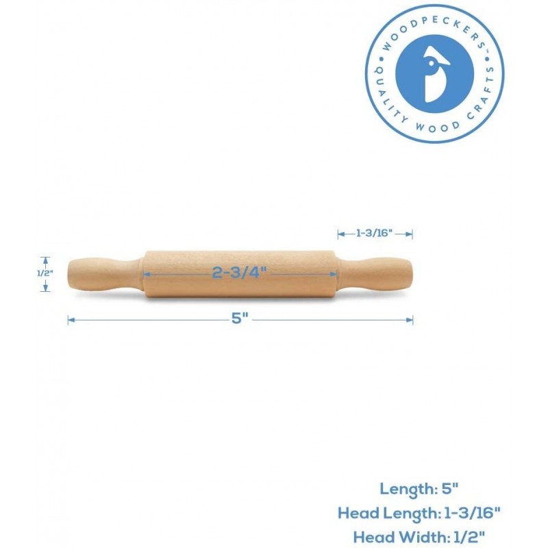 나무로 만든 미니 롤링 핀, 길이 5인치, 6개들이, 부엌에 있는 아이들에게 적합, Play-doh, 공예 및 상상 놀이, 딱따구리: Home & Kitchen
