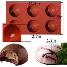 초콜릿, 캔디, 케이크, 젤리, 무스 만들기를 위한 6-캐비티 대형 반구 실리콘 몰드 2pc 코코아 초콜릿 폭탄 몰드: 가정 및 주방