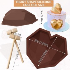 초콜릿, 사탕, 케이크, 젤리, 무스 만들기를위한 4 pc 미니 망치가있는 대형 실리콘 하트 금형 다이아몬드 하트 모양 케이크 금형 : 가정 및 주방