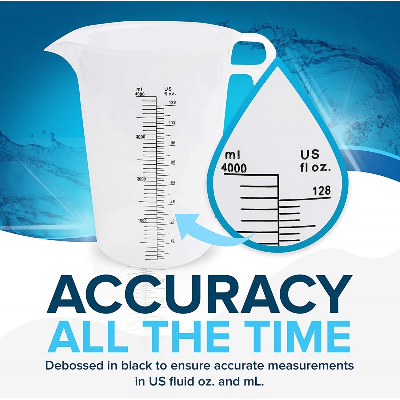 ACCUPOUR 32oz(1 쿼트) 측정 투수, 플라스틱, 다목적 - 화학 물질, 기름, 수영장 및 잔디밭에 적합 - 온스(oz) 및 밀리리터(mL) 단위(1000mL) 단위: 가정 및 주방