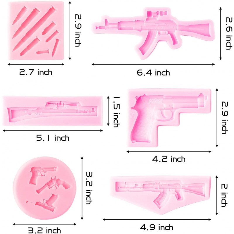 MALLMALL6 6Pcs 모조 권총 기관총 실리콘 금형 베이킹 금형 생일 파티 공급 케이크 장식 만들기 초콜릿 사탕 보석 만들기 및 미니 DIY 공예 생일 파티 공급: 홈 & 주방