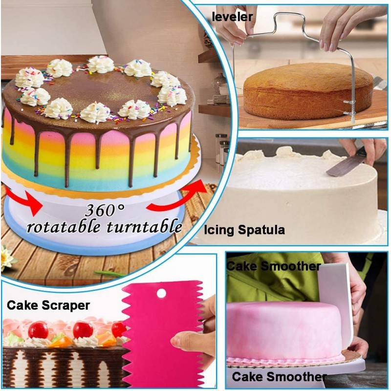 케이크 장식 용품 케이크 장식 키트 Springform 케이크 팬 세트, 케이크 회전 턴테이블, 케이크 장식 도구, 초보자 및 케이크 애호가를 위한 케이크 베이킹 용품이 포함된 466 PCS 베이킹 세트: 가정 및 주방