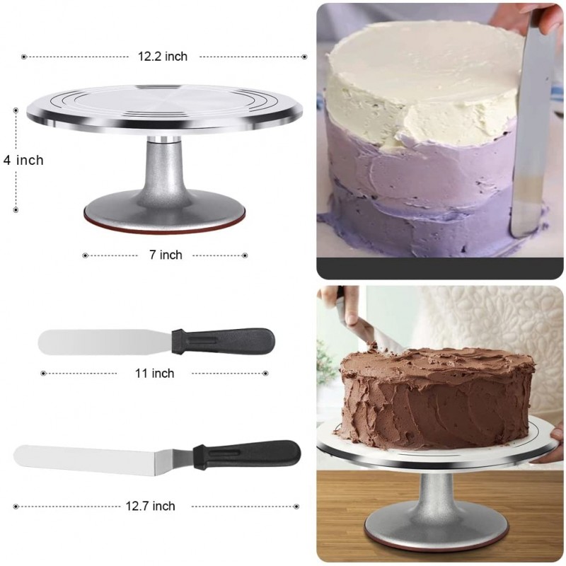 Kootek 177 Pcs 케이크 장식 키트 용품 - 알루미늄 합금 회전 케이크 턴테이블, 번호가 매겨진 케이크 장식 팁 및 베이킹 컵케이크 쿠키 머핀 주방 용품을 위한 설탕 프로스팅 도구: 가정 및 주방
