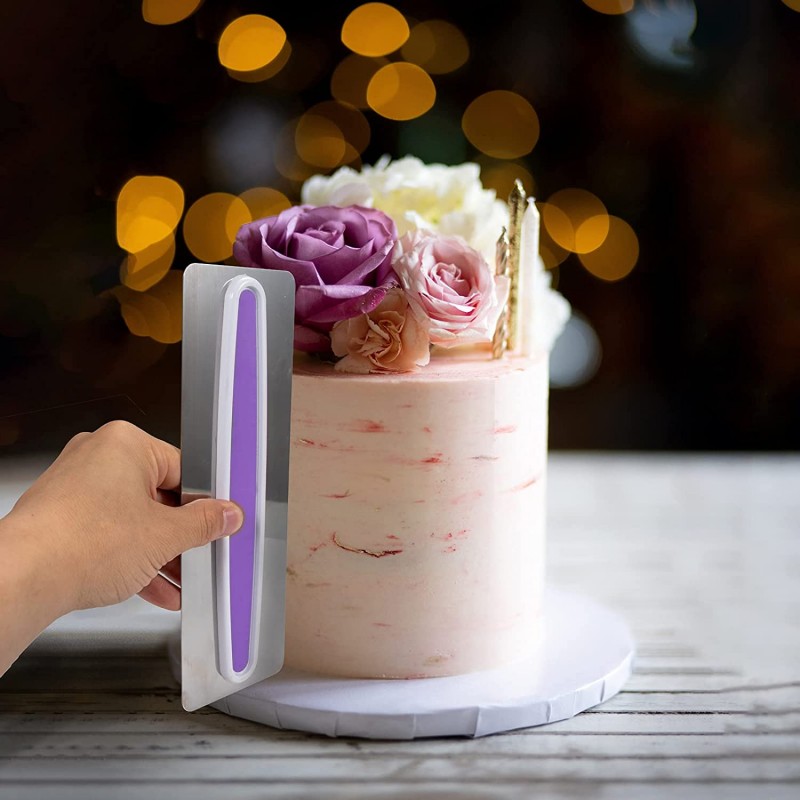 케이크 아이싱 스무더 스크레이퍼 스테인리스 - 케이크 가장자리 측면 설탕 장식 빗 세트 크림 케이크를 위한 장식 도구 스무스: 홈 & 주방