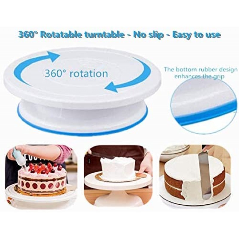 Adocfan 케이크 장식 용품 키트, 베이킹 도구, 미끄럼 방지 턴테이블 스탠드가 있는 베이킹 용품, 페이스트리 DIY 도구용 액세서리, 초보자 및 베이킹 애호가에게 적합-181PCS: 가정 및 주방