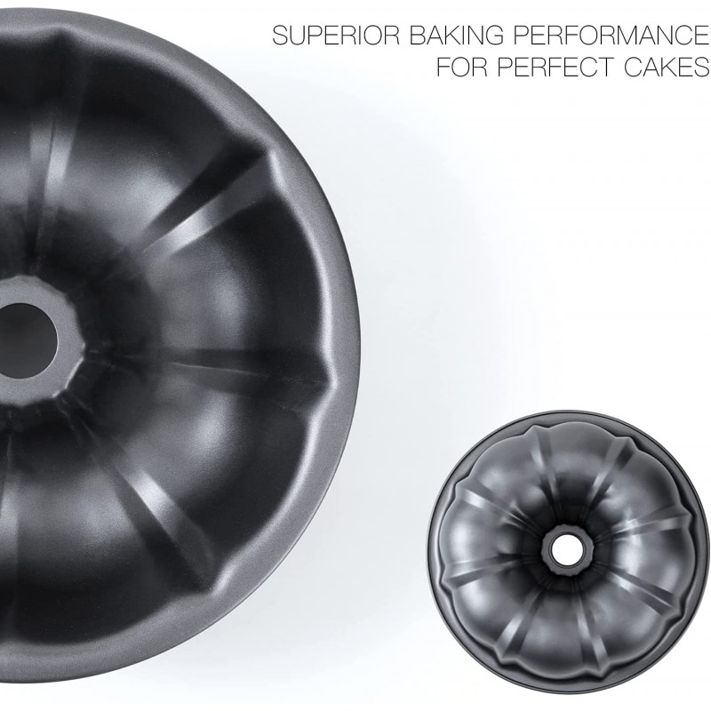 KITESSENSU 9인치 논스틱 번트 팬, 베이킹용 12컵 프리미엄 플루트 케이크 팬, 헤비 듀티 탄소강 튜브 팬 베이킹 금형: 가정 및 주방