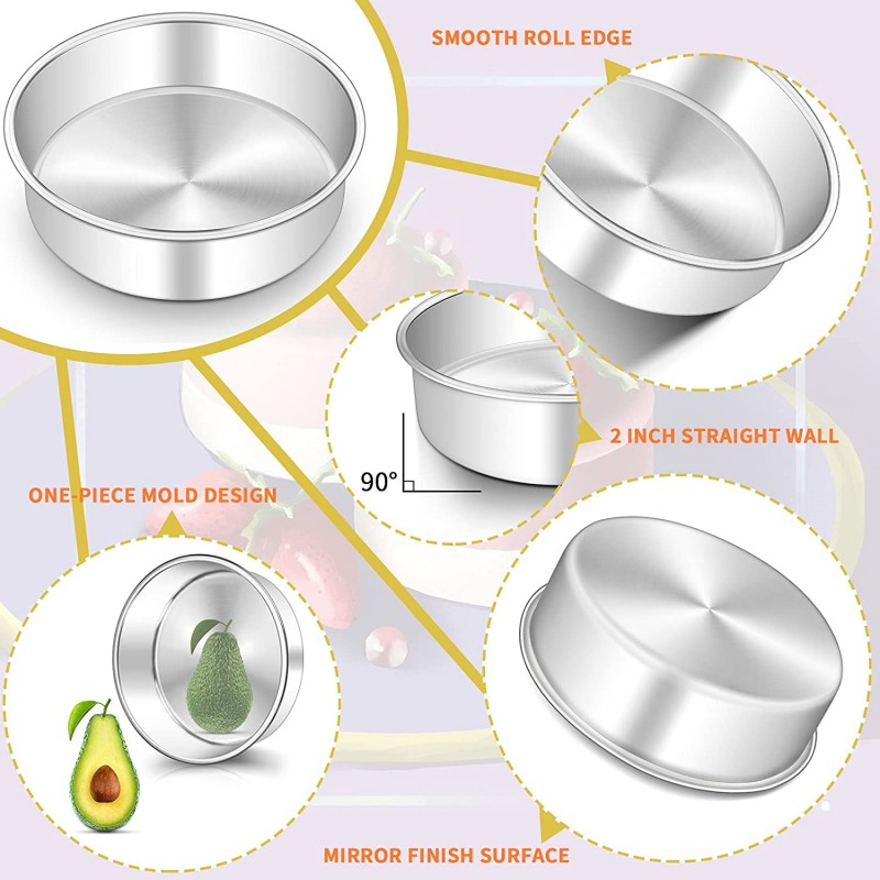 6인치 케이크 팬 3개 세트, Deedro 라운드 케이크 베이킹 팬 결혼식을 위한 스테인리스 스틸 케이크 팬 생일 레이어 케이크, 원피스 몰딩, 건강 및 내구성, 거울 마감 및 식기 세척기 안전: 가정 및 주방