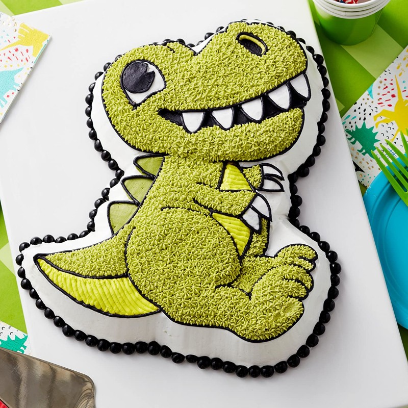 Wilton Kids T-Rex 공룡 모양의 알루미늄 생일 케이크 팬: 참신 케이크 팬: 가정 및 주방