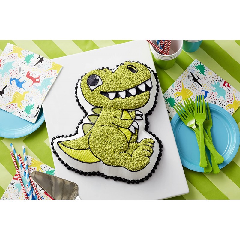 Wilton Kids T-Rex 공룡 모양의 알루미늄 생일 케이크 팬: 참신 케이크 팬: 가정 및 주방