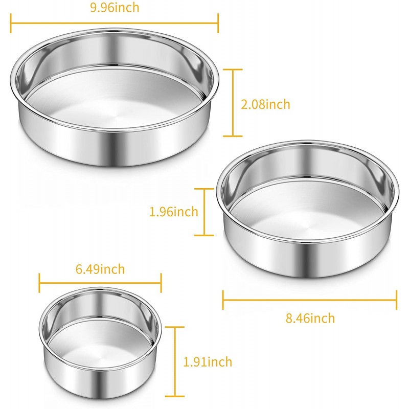 AIKWI 8인치 케이크 팬 4개 세트, 무독성 및 건강한 거울 마감을 위한 스테인리스 스틸 원형 케이크 팬, 피크닉 결혼식을 위한 베이킹 팬 생일 크리스마스: 가정 및 주방