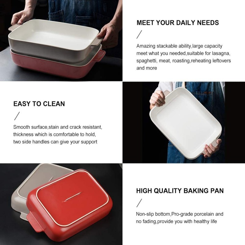 DANMERS 세라믹 베이킹 접시 레드 라자냐 팬 직사각형 Bakeware 세트 요리 연회용 베이킹 팬 11.8 x 9 인치 베이커: 홈 & 주방