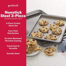 goodcook 스틸 논스틱 제빵기구, 쿠키 시트 3종 세트, 멀티컬러: 베이킹 시트: 가정 및 주방