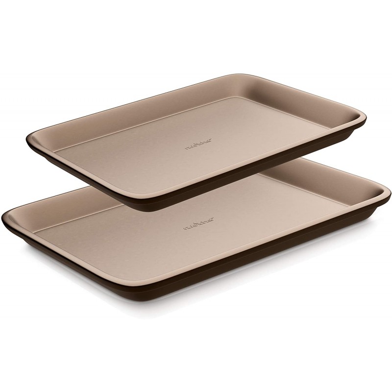 뉴트리셰프 2-Pc. Nonstick 쿠키 시트 Pan-Professional Quality Kitchen 요리 블랙 코팅 내부 및 외부, l:15.7'' x 11.0' - s: 13.4'' x 9.6', 샴페인 골드: 가정 및 주방