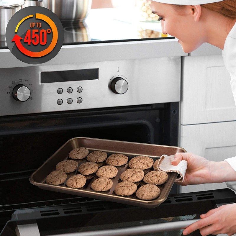 뉴트리셰프 2-Pc. Nonstick 쿠키 시트 Pan-Professional Quality Kitchen 요리 블랙 코팅 내부 및 외부, l:15.7'' x 11.0' - s: 13.4'' x 9.6', 샴페인 골드: 가정 및 주방