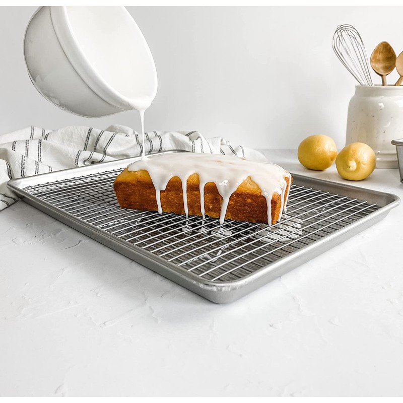 USA 팬 Bakeware 초대형 시트 베이킹 팬 및 Bakeable Nonstick 냉각 랙 세트, XL, 금속: 가정 및 주방