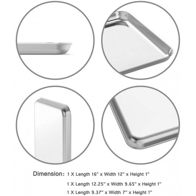 Wildone 베이킹 시트 3개 세트, 스테인리스 스틸 쿠키 시트 베이킹 팬, 9/12/16 인치, 무독성 및 강력 및 간편한 청소: 가정 및 주방