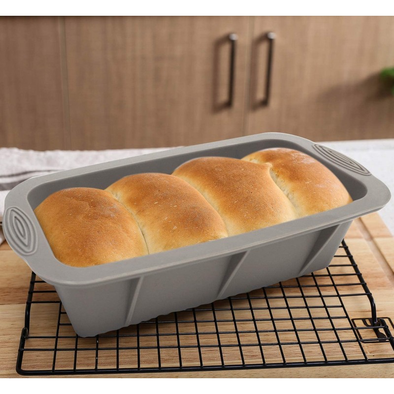 식빵 팬 2팩, Aichoof 실리콘 케이크 베이킹 몰드 미끄럼 방지 핸드 디자인 논스틱 로프 팬-그레이: 가정 및 주방