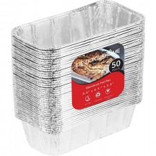 빵 덩어리 굽기용 알루미늄 팬(50팩) 8x4 알루미늄 호일 덩어리 팬 - 2Lb 빵 통, 표준 크기, Roadpro 12볼트 휴대용 스토브와 호환 가능 - 케이크, 미트로프, 라자냐 굽기에 적합: 가정 및 주방