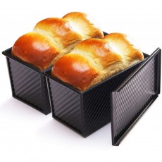 CHEFMADE 로프 팬 2개, 붙지 않는 빵 팬 탄소강 토스트 팬, 베이킹용 커버 포함 - 블랙: 홈 & 주방