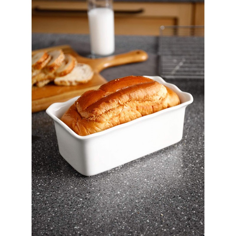 Sweese 519.101 베이킹용 도자기 덩어리 팬, 붙지 않는 빵 팬 케이크 팬, 빵과 고기에 적합, 9 x 5인치 - 흰색: 가정 및 주방
