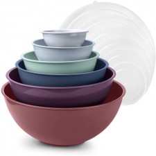 Cook with Color Mixing Bowls with Lids - 12피스 플라스틱 네스팅 그릇 세트에는 6개의 준비 그릇과 6개의 뚜껑이 포함되어 있으며 전자레인지용 전자레인지용 믹싱 그릇 세트(큰 홍당무 그릇이 포함된 여러 색상 세트): 가정 및 주방