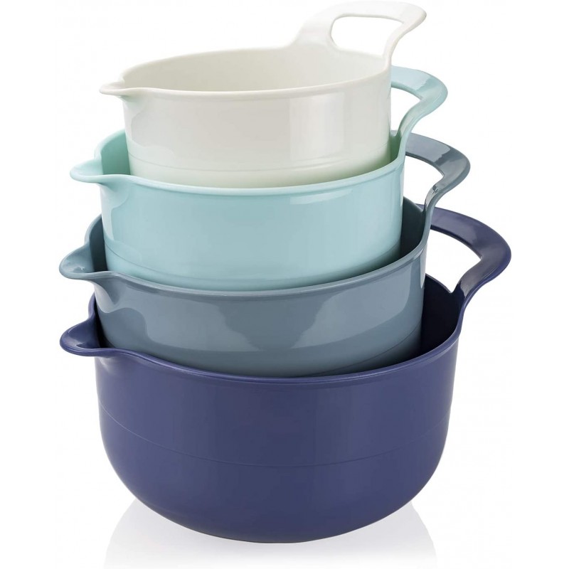 Cook with Color Mixing Bowls - 4조각 중첩 플라스틱 믹싱 볼 세트(푸어 스파우트 및 손잡이 포함)(옴브레 블루): 가정 및 주방