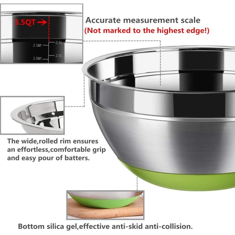 스테인레스 스틸 믹싱 볼(5개 세트), Regiller의 미끄럼 방지 다채로운 실리콘 바닥 중첩 보관 그릇, 건강한 식사 혼합 및 준비를 위한 광택 거울 마감(5개 크기): 가정 및 주방