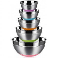 스테인레스 스틸 믹싱 볼(5개 세트), Regiller의 미끄럼 방지 다채로운 실리콘 바닥 중첩 보관 그릇, 건강한 식사 혼합 및 준비를 위한 광택 거울 마감(5개 크기): 가정 및 주방