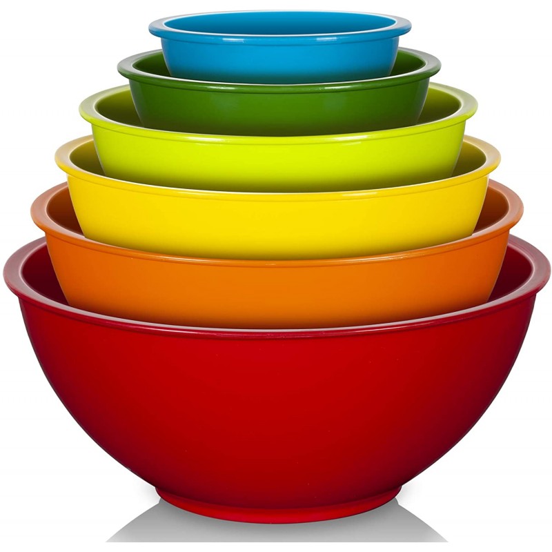 YIHONG 6 pcs 플라스틱 믹싱 그릇 세트, 주방용 다채로운 서빙 그릇, 베이킹, 준비, 요리 및 음식 서빙에 이상적, 공간 절약 저장을 위한 중첩 그릇, 레인보우: 홈 & 주방