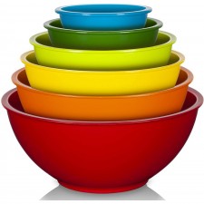 YIHONG 6 pcs 플라스틱 믹싱 그릇 세트, 주방용 다채로운 서빙 그릇, 베이킹, 준비, 요리 및 음식 서빙에 이상적, 공간 절약 저장을 위한 중첩 그릇, 레인보우: 홈 & 주방