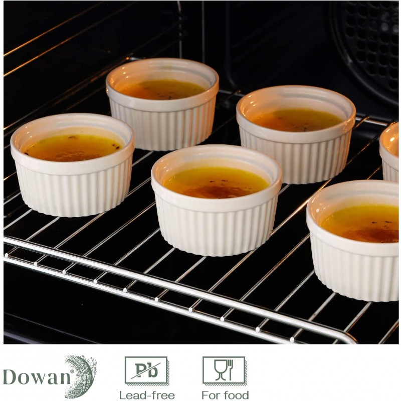 DOWAN 4 oz Ramekins - Creme Brulee Porcelain Ramekins 오븐 안전용 Ramekins, 베이킹 수플레 Ramekins 그릇용 클래식 스타일 Ramekins, 6개 세트, 흰색: 가정 및 주방