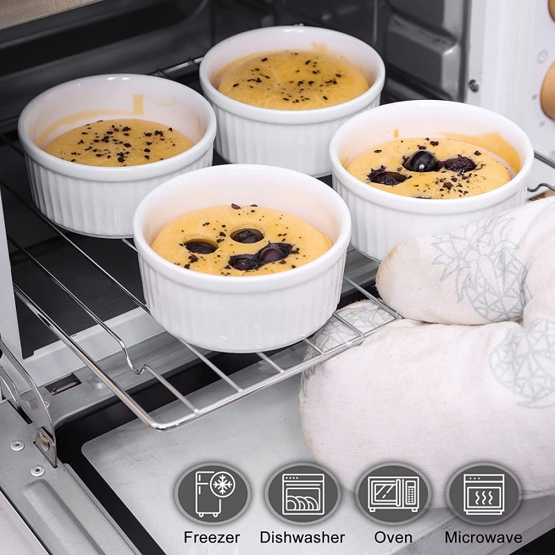 KitchenTour 세라믹 수플레 요리 수플레, 크림 브륄레, 푸딩, 커스터드 컵 6개 세트를 위한 6 온스 오븐 안전 Ramekins: 가정 & 부엌