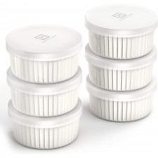 실리콘 보관 뚜껑이 있는 Hatrigo Porcelain Ramekins, 흰색 Ramekins 6개 세트, Ramekins 6oz 오븐 금고, 450 deg F, 식기 세척기 금고: 가정 및 주방