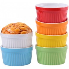 Hompiks Ramekins 8 oz Oven Safe Souffle Ramekin 수플레 요리 Creme Brulee 베이킹 용암 케이크 6개 세트 다채로운: 가정 및 주방