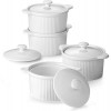 DOWAN Porcelain Ramekins with Lid for Baking, 8oz 수플레 접시 뚜껑이 있는 미니 캐서롤, 쌓을 수 있는 8oz Ramekins 오븐 금고, Creme Brulee용 덮개 및 손잡이 포함, Ramekins 4개 세트, 흰색: 가정 및 주방