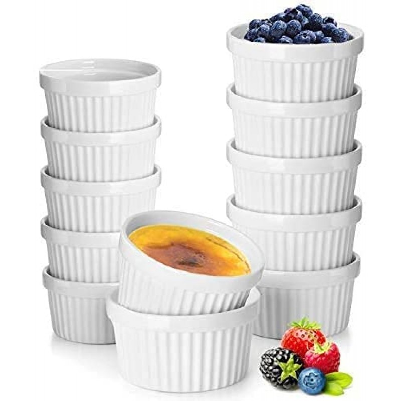 베이킹용 12 팩 도자기 수플레 접시 Ramekins – 6 온스 x 6, 8 온스 x 6 - 화이트 Ramekins Bakeware Set Baking Cups for Creme Brulee 디저트 푸딩 커스터드 아이스크림 용암 케이크 스낵: 가정 및 주방