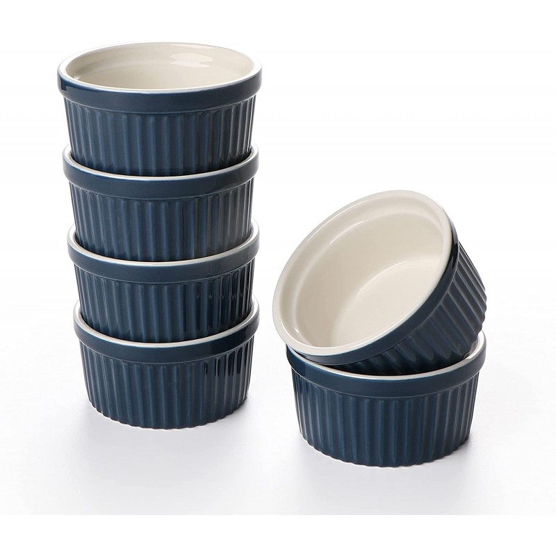 ONEMORE 8oz Ramekin 클래식 플루티드 사이드 수플레 6개 세트(Aeqean): 가정 및 주방