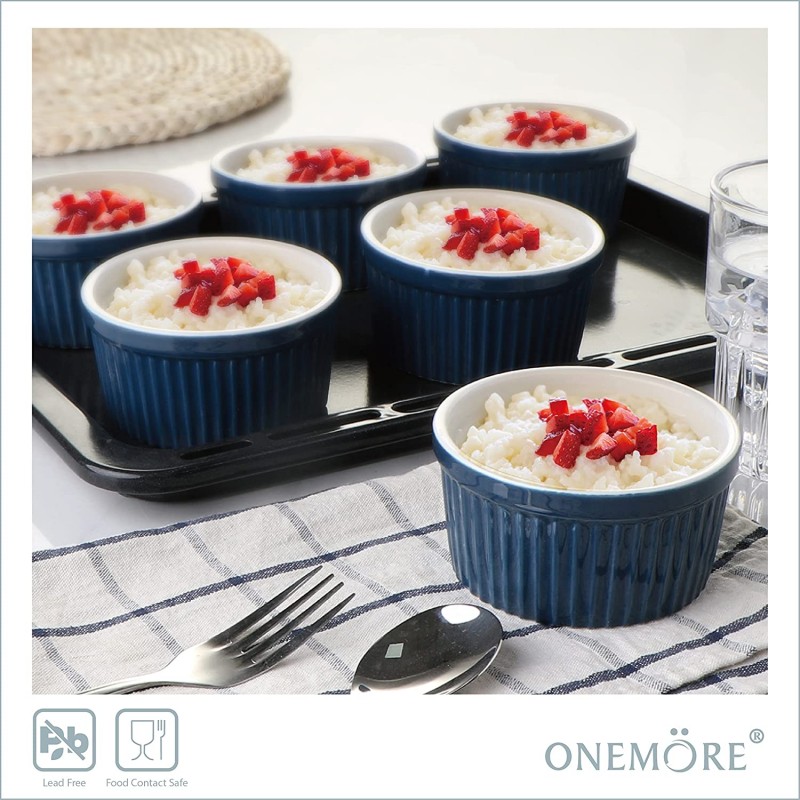 ONEMORE 8oz Ramekin 클래식 플루티드 사이드 수플레 6개 세트(Aeqean): 가정 및 주방