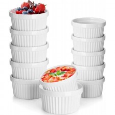 DeeCoo 12 팩 도자기 수플레 접시 Ramekins 베이킹 컵 – 6 oz x 6, 8 oz x 6 - 푸딩, 크림 브륄레, 커스터드 컵 및 수플레를 위한 오븐 안전 화이트 Ramekins Bakeware 세트 소형 인스턴트 테이블 트레이: 가정 및 주방