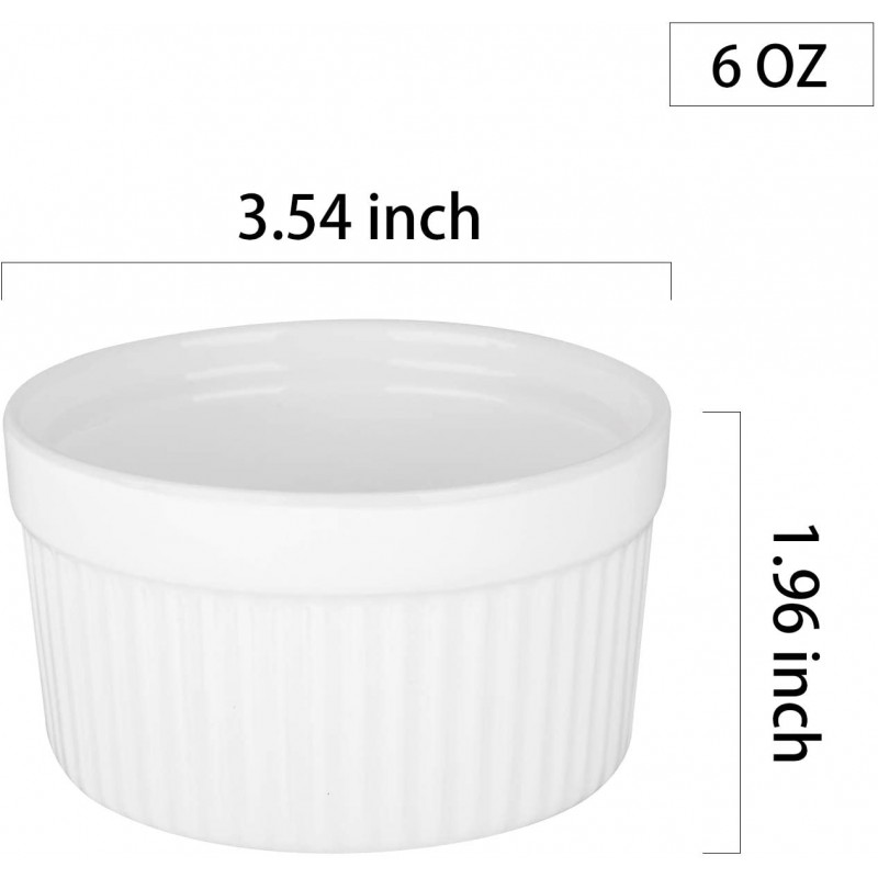 8 PCS 6 oz 원형 도자기 오븐 안전 Ramekin 디저트 수플레 베이킹 접시 8 개 세트(3.5 INCHES) (흰색): 가정 및 주방