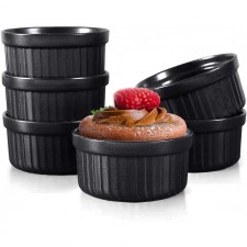 Yachi Black Souffle Ramekins: 4oz 6 조각 세라믹 베이킹 Ramekin 세트 오븐 안전 도자기 제빵기구 소스 담그기 | 양파 수프 | 용암 케이크 | 플랜 | 크림 브륄레 | 푸딩 | 미니 커스터드: 가정 및 주방