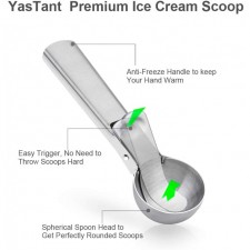 방아쇠를 당긴 YasTant 프리미엄 스테인리스 스틸 아이스크림 국자 아이스크림 국자 식기세척기 안전하고 부동액 손잡이가 있는 금속 아이스크림 국자 숟가락, 젤라토에 적합: 가정 및 주방
