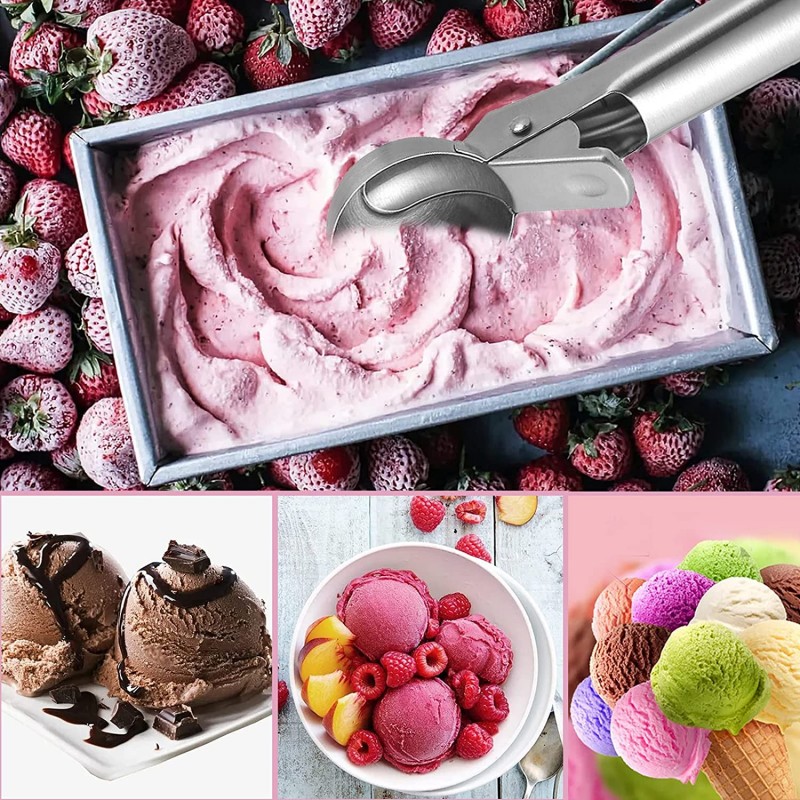 2팩 프리미엄 아이스크림 국자, 방아쇠 디자인 및 부동액 손잡이가 있는 스테인리스 스틸 아이스크림 국자, 베이킹, 아이스크림, 수박 및 기타 과일 퍼내기를 위한 다목적: 가정 및 주방