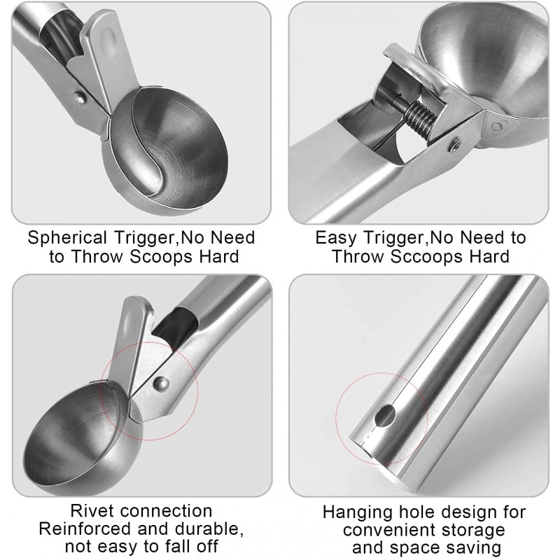2팩 프리미엄 아이스크림 국자, 방아쇠 디자인 및 부동액 손잡이가 있는 스테인리스 스틸 아이스크림 국자, 베이킹, 아이스크림, 수박 및 기타 과일 퍼내기를 위한 다목적: 가정 및 주방