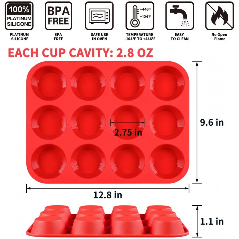 12 컵 실리콘 머핀 팬 - Nonstick BPA 무료 컵케익 팬 1 팩 일반 크기 실리콘 금형: 가정 및 주방