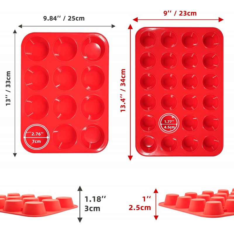 실리콘 머핀 팬 세트, 12 컵 머핀 주석 및 24 미니 머핀 팬, katbite 식품 학년 실리콘 머핀 금형 트레이 계란 머핀, 컵케익, 6 실리콘 베이킹 컵이있는 지방 폭탄 치즈 케이크 : 가정 및 주방