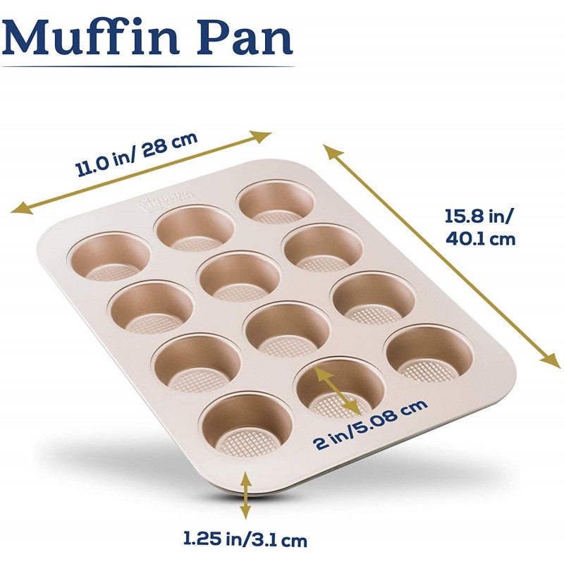 베이킹용 논스틱 머핀 팬 - 대형 12컵 컵케익 팬 - 식품 안전 논스틱 이지 릴리스 코팅 - 내구성, 뒤틀림 방지, 긁힘 방지, 우수한 베이킹 성능 설계된 머핀 트레이: 가정 및 주방