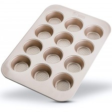 베이킹용 논스틱 머핀 팬 - 대형 12컵 컵케익 팬 - 식품 안전 논스틱 이지 릴리스 코팅 - 내구성, 뒤틀림 방지, 긁힘 방지, 우수한 베이킹 성능 설계된 머핀 트레이: 가정 및 주방