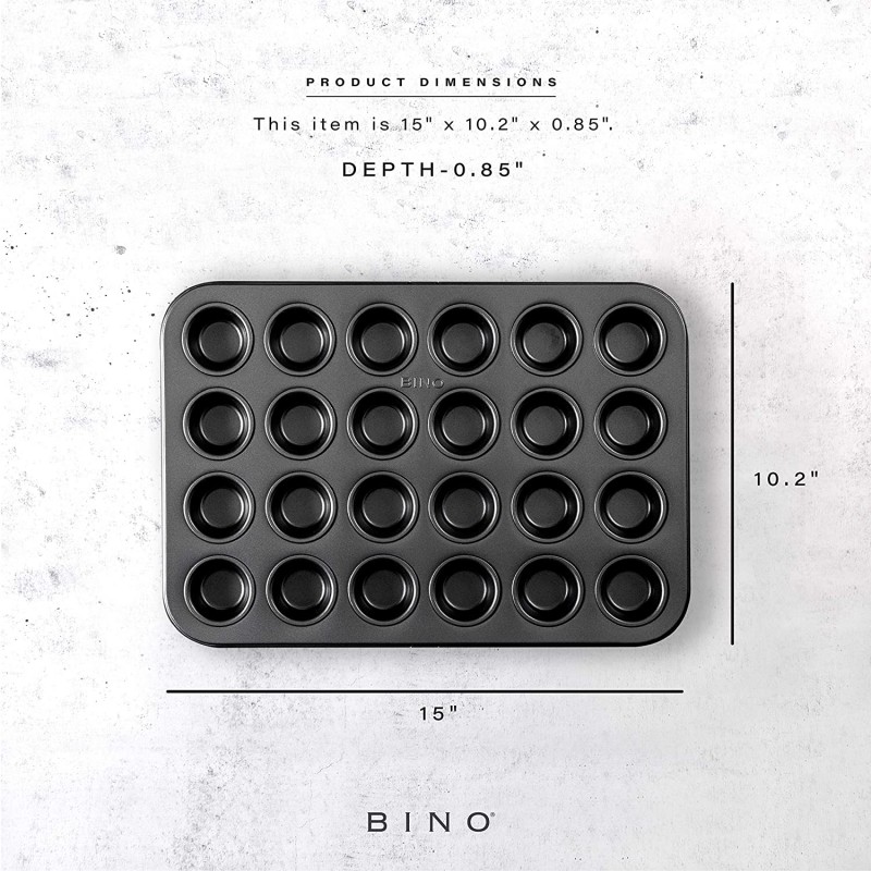 BINO 제빵기구 논스틱 미니 머핀 팬, 24컵 - 블랙 | 논스틱 기술이 적용된 프리미엄 품질 컵케이크 팬 | 식기 세척기 안전 | 무독성: 가정 및 주방